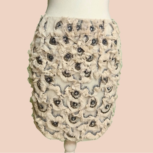 La Perla Vintage One-Of-A-Kind Silver Silk Crystal Beaded & Embroidered Skirt S - Picture 1 of 13